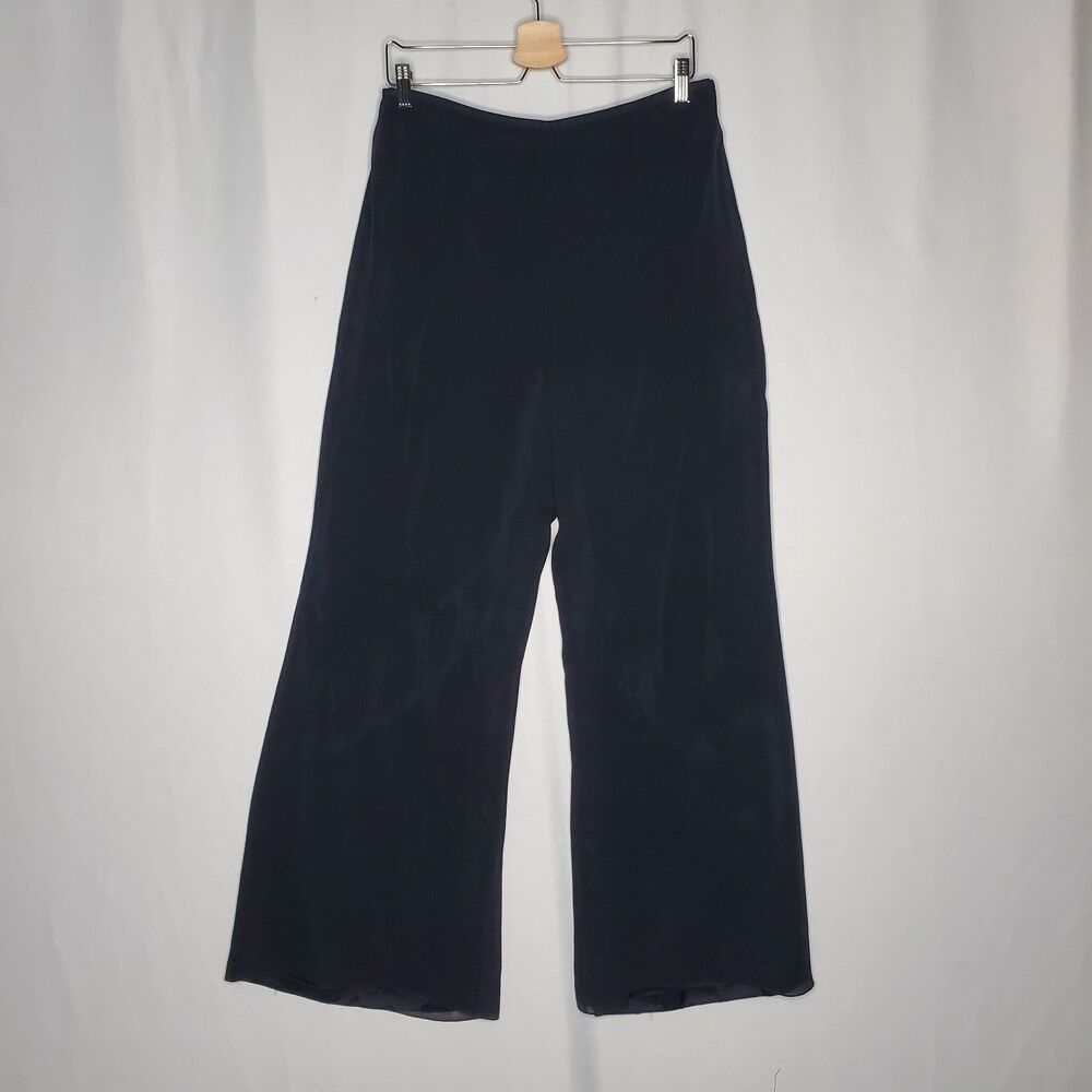 Zola Evening Silk Wide‎ Leg Pants Women 12 Black Chiffon Overlay Romantic Gala